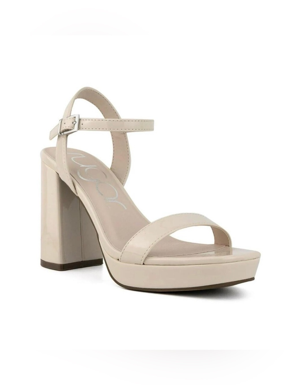 Sugar Cream Platform Block Heel Sandals with Ankle Strap